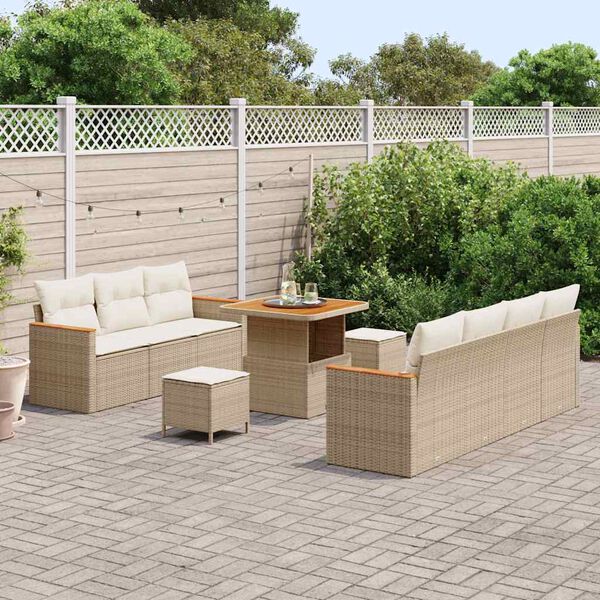 vidaXL Garten-Sofa-Set mit Kissen mit Speicher Beige Poly Rattan