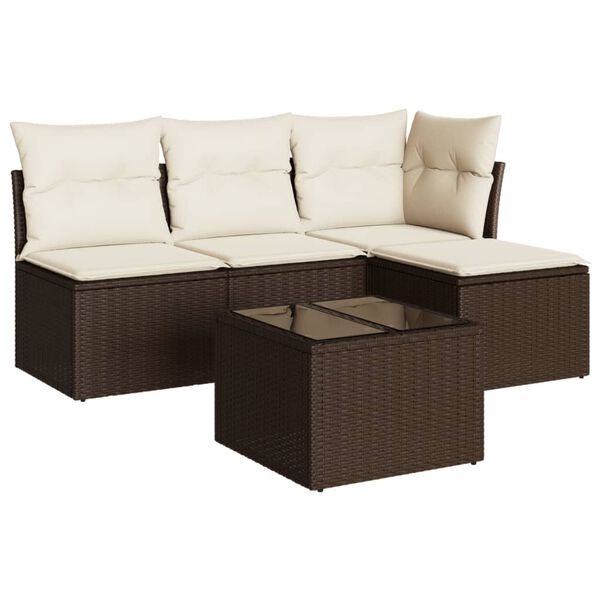 vidaXL 5-tlg. Garten-Sofagarnitur mit Kissen Braun Poly Rattan
