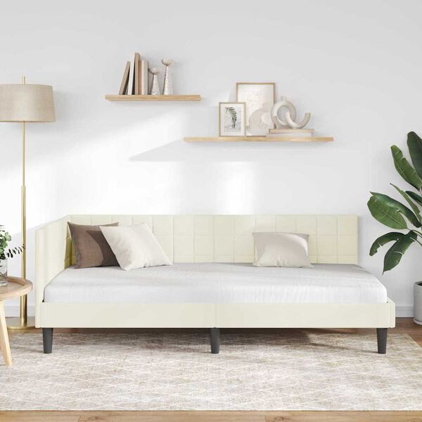 vidaXL Eckbettgestell mit Kopfteil Creme 90 x 200 cm Samt