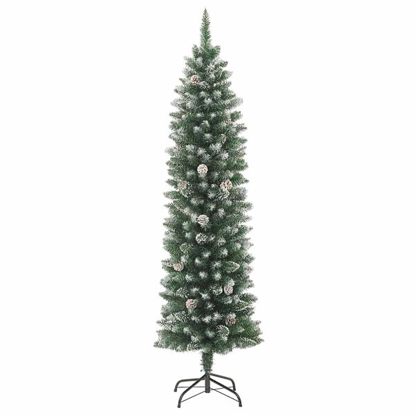 vidaXL Künstlicher schlanker Weihnachtsbaum Grün und Weiß 150 cm