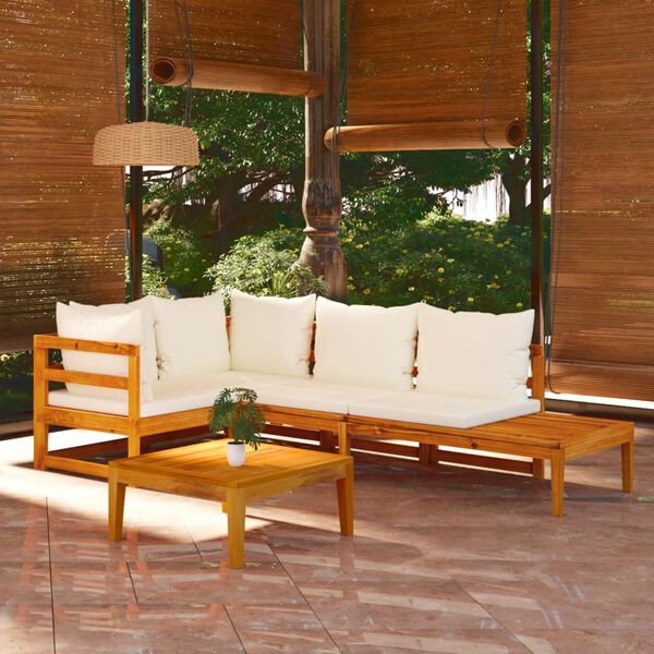 vidaXL 4-tlg. Garten-Lounge-Set mit Cremewei&szlig;en Kissen Akazienholz