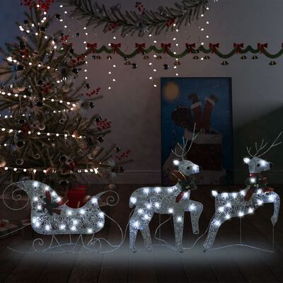 vidaXL Weihnachtsdeko Rentier & Schlitten 60 LEDs Outdoor Silbern