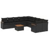 vidaXL 11-tlg. Garten-Sofagarnitur mit Kissen Schwarz Poly Rattan