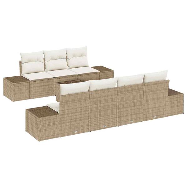 vidaXL Garten-Sofa-Set mit Kissen 8 pcs Beige Poly-Rattan