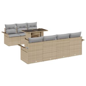 vidaXL Garten-Sofa-Set mit Kissen mit Speicher 8 pcs Beige Poly Rattan