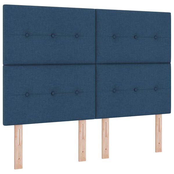 vidaXL Boxspringbett mit Matratze Dunkelgrau 90x190 cm Blau Stoff