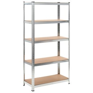vidaXL Lagerregal mit 5 B&ouml;den Silbern Stahl & Holzwerkstoff