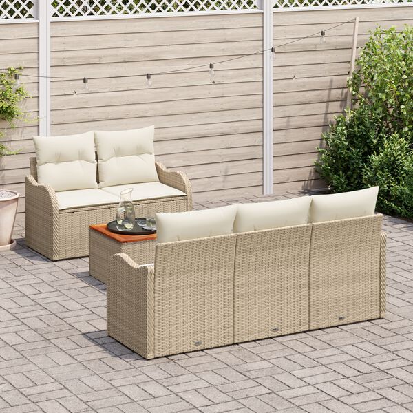 vidaXL Garten-Sofa-Set mit Kissen mit Speicher 6 pcs Beige und Creme