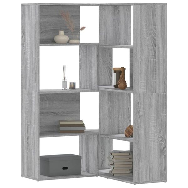 vidaXL Eck-Bücherregal 4 Etagen Grau Sonoma 85x85x140 cm Holzwerkstoff