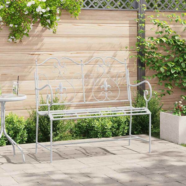 vidaXL Gartenbank Antik Wei&szlig; 104 x 54 x 93 cm Stahl