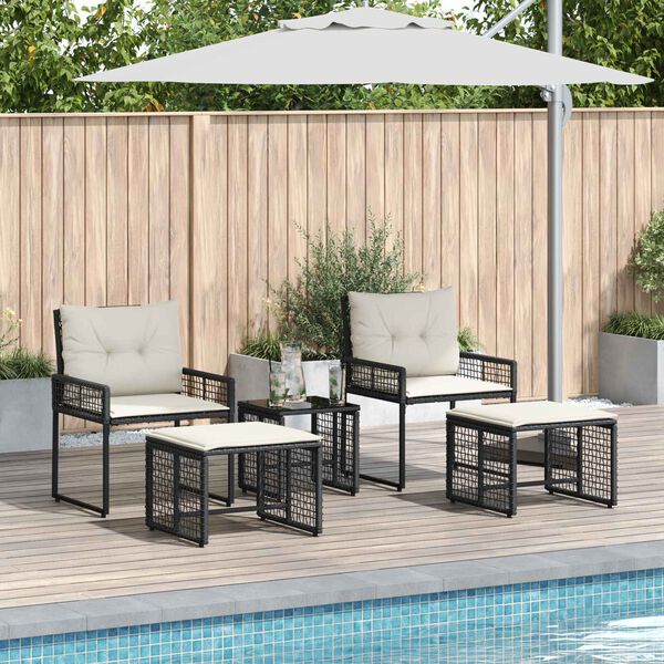 vidaXL Gartenm&ouml;bel-Set mit Kissen 5 pcs Schwarz und Wei&szlig;