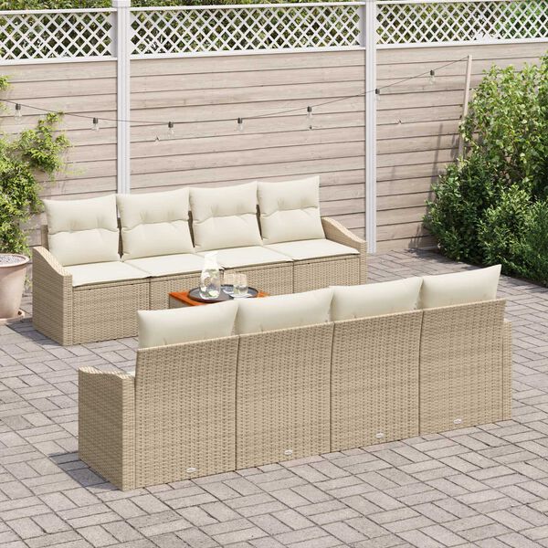 vidaXL Gartensofa-set mit Kissen 9 pcs Beige Poly-Rattan