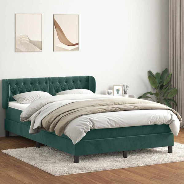vidaXL Boxspringbett mit Matratze Dunkelgr&uuml;n 140x220 cm Samt