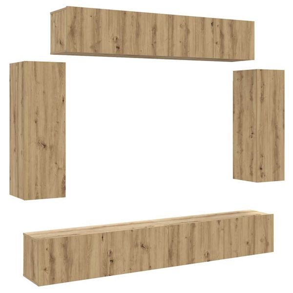 vidaXL 6-tlg. TV-Schrank-Set Wandmontage Artisan-Eiche Holzwerkstoff