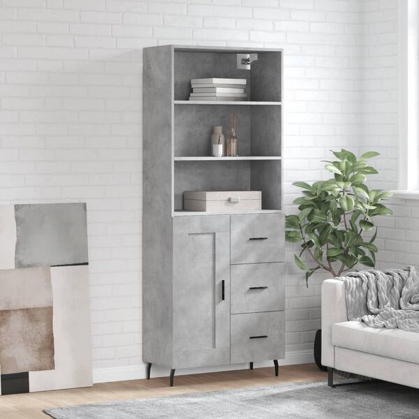 vidaXL Highboard Betongrau 69,5x34x180 cm Holzwerkstoff