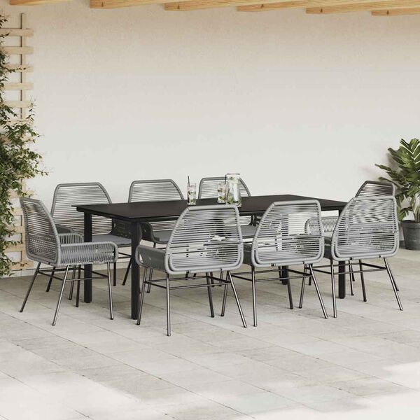 vidaXL 9-tlg. Garten-Essgruppe mit Kissen Grau Poly Rattan Glas