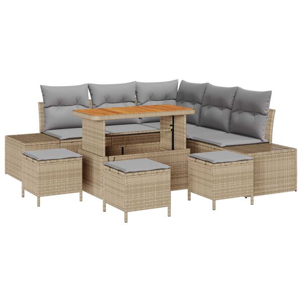 vidaXL Garten-Sofa-Set mit Kissen 9 pcs Beige Poly Rattan