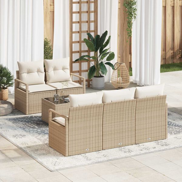 vidaXL Gartensofa-set mit Kissen 6 pcs Beige und Creme Poly-Rattan