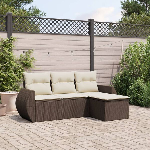 vidaXL 4-tlg. Garten-Sofagarnitur mit Kissen Braun Poly Rattan