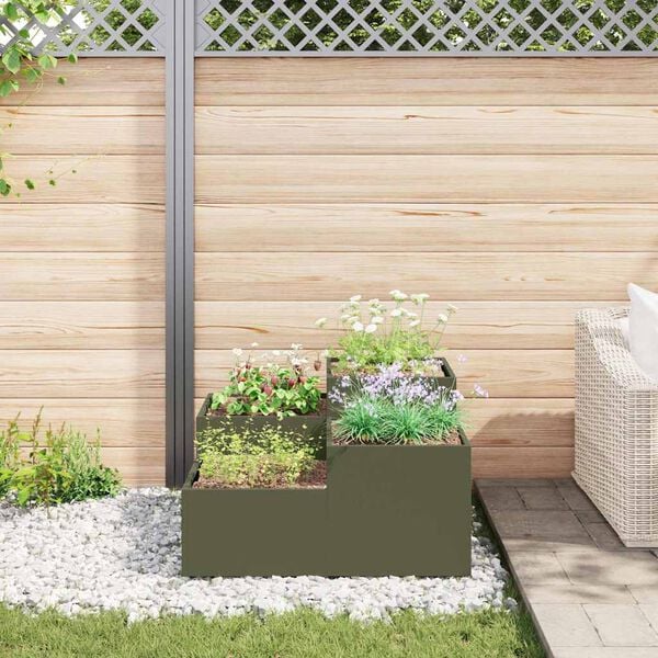 vidaXL Gartenblumentopf Olivgr&uuml;n 80 x 80 x 48 cm Stahl