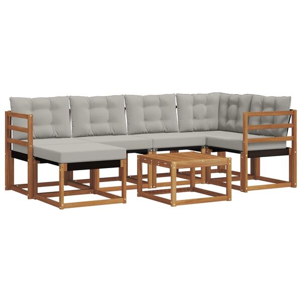 vidaXL Outdoor-Sofagarnitur mit Kissen 7 pcs Nat&uuml;rlich und Hellgrau