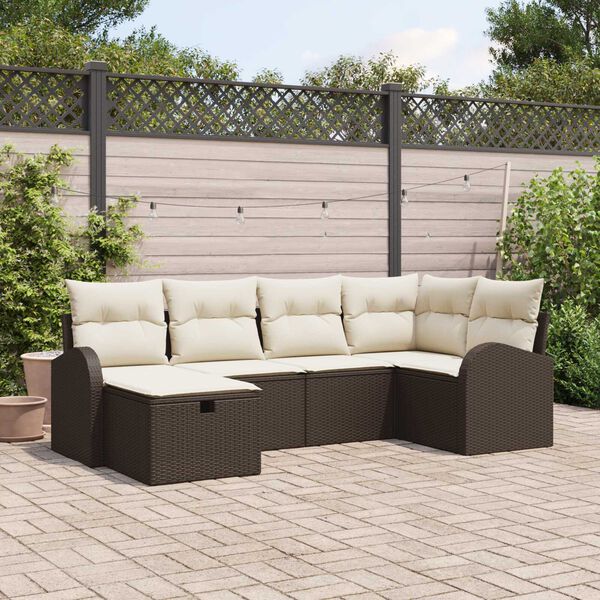 vidaXL Sofa Set mit Kissen mit Speicher Braun und Creme Poly-Rattan