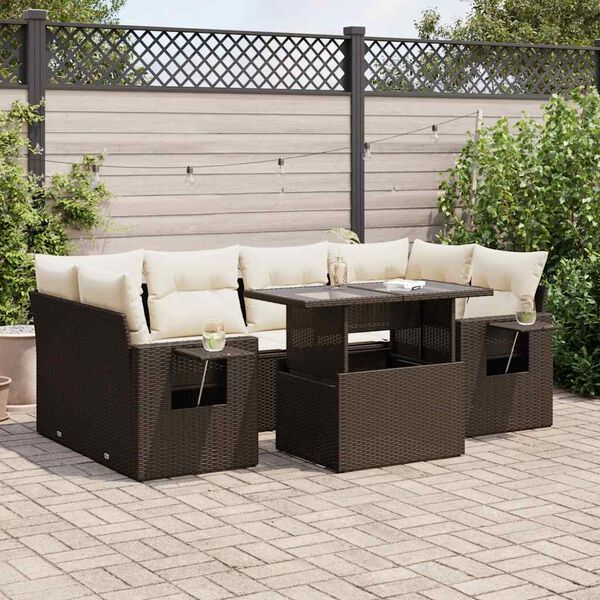 vidaXL 7-tlg. Garten-Sofagarnitur mit Kissen Braun Poly Rattan