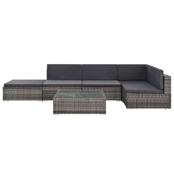 vidaXL 6-tlg. Garten-Lounge-Set mit Auflagen Poly Rattan Grau