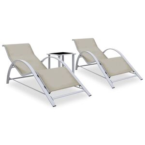 vidaXL Sonnenliegen 2 Stk. mit Tisch Aluminium Cremewei&szlig;
