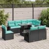 vidaXL 9-tlg. Garten-Sofagarnitur mit Kissen Schwarz Poly Rattan
