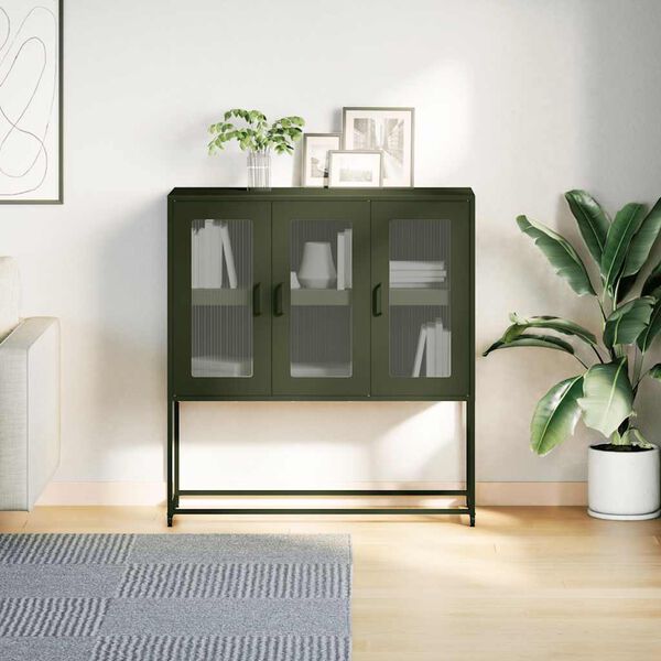 vidaXL Sideboard Olivgrün 100,5x39x107 cm Kaltgewalzter Stahl
