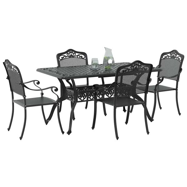vidaXL Garten Essgruppe 5 pcs Schwarz Aluminium