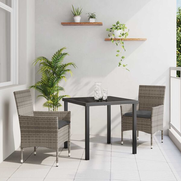 vidaXL Garten Essgruppe mit Kissen 3 pcs Grau Poly-Rattan