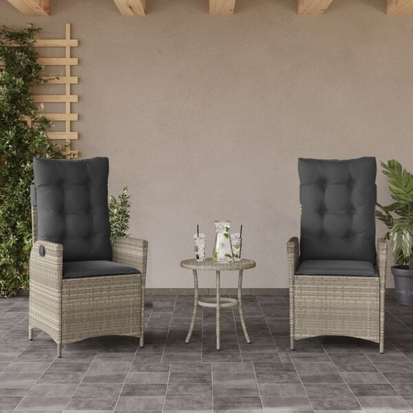 vidaXL 3-tlg. Bistro-Set mit Kissen Hellgrau Poly Rattan