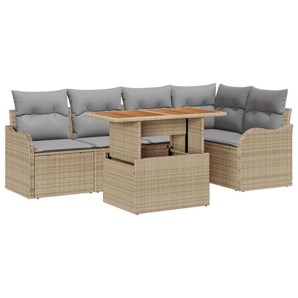 vidaXL Garten-Sofa-Set mit Speicher 6 pcs Beige Poly Rattan