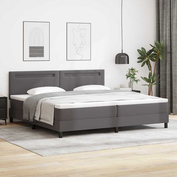 vidaXL Boxspringbett mit Matratze Grau 200 x 200 cm Kunstleder