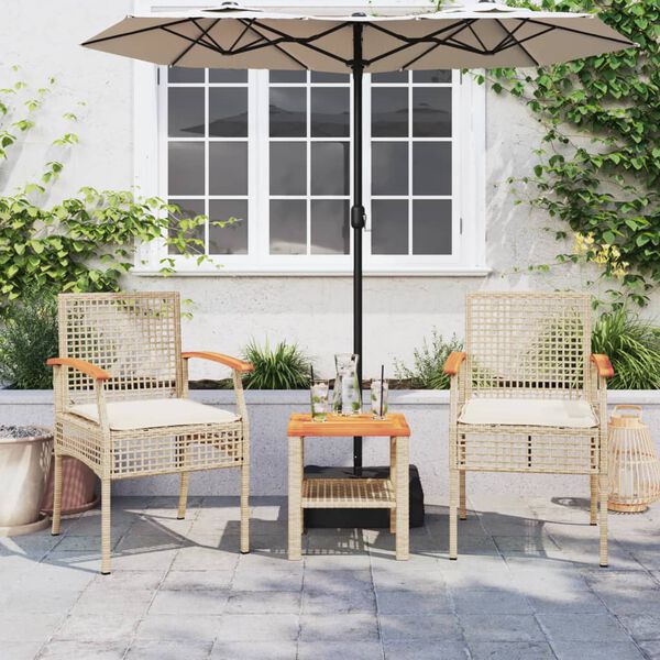 vidaXL 3-tlg. Bistro-Set mit Kissen Beige Poly Rattan Akazienholz
