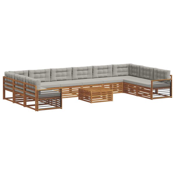 vidaXL Sofagarnituren 11 pcs Nat&uuml;rlich und Hellgrau Massivholz Akazie