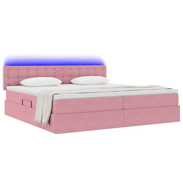 vidaXL Bett mit Stauraum und LED mit Matratze Rosa 200 x 200 cm Samt