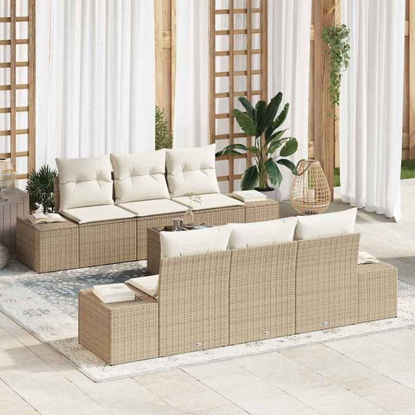 vidaXL Garten-Sofa-Set mit Kissen 7 pcs Beige Poly-Rattan
