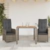 vidaXL 7-tlg. Garten-Bistro-Set mit Kissen Grau Poly Rattan