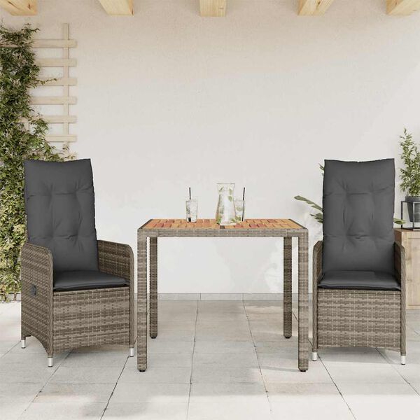 vidaXL 7-tlg. Garten-Bistro-Set mit Kissen Grau Poly Rattan