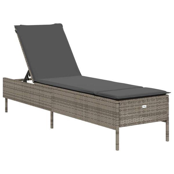 vidaXL Sonnenliegen mit Auflagen 2 Stk. Grau Poly Rattan