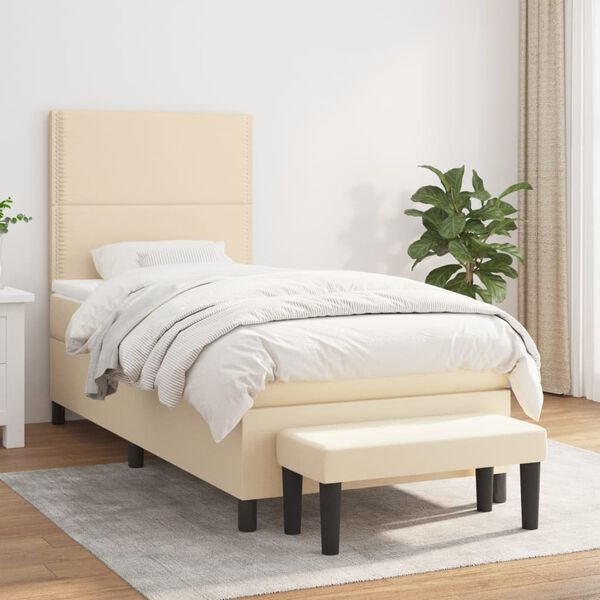 vidaXL Boxspringbett mit Matratze Creme 100x200 cm Stoff