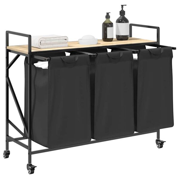 vidaXL Wäschekorb 3 Fächer mit Rollen Sonoma Eiche