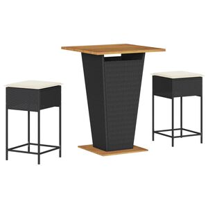 vidaXL 3-tlg. Gartenbar-Set mit Kissen Schwarz Poly Rattan