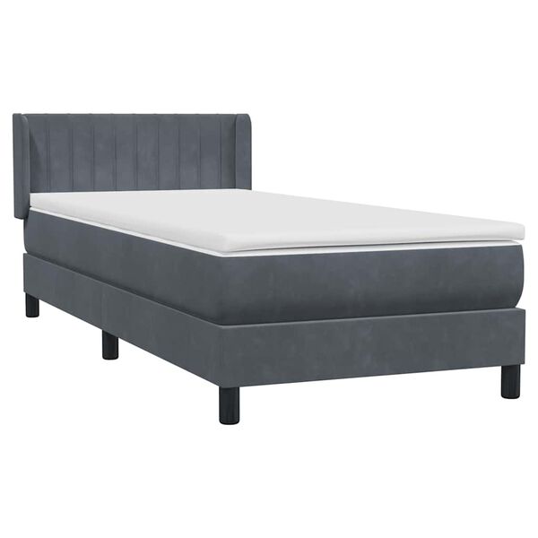 vidaXL Boxspringbett mit Matratze Dunkelgrau 90x210 cm Samt