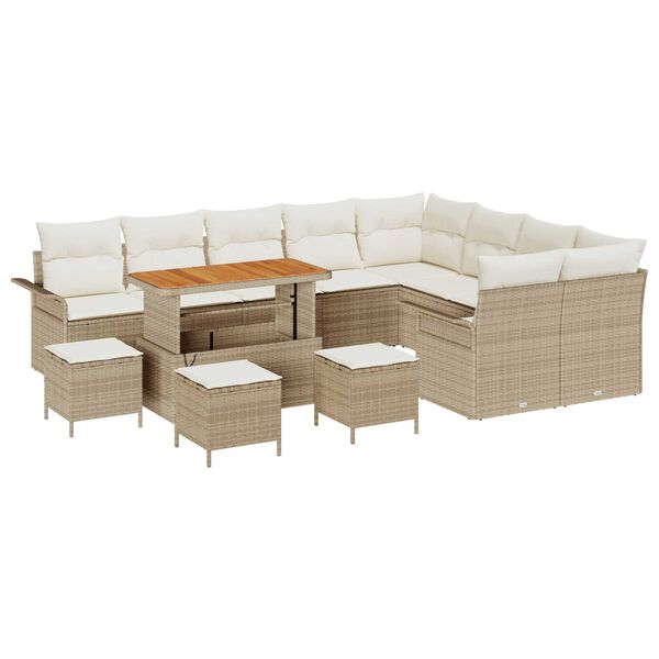 vidaXL Gartensofa-set mit Kissen 13 pcs Beige Poly-Rattan