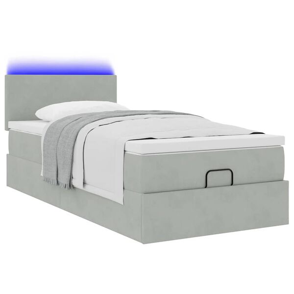 vidaXL Ottoman-Bett mit Matratze & LEDs Hellgrau 90x200 cm Samt