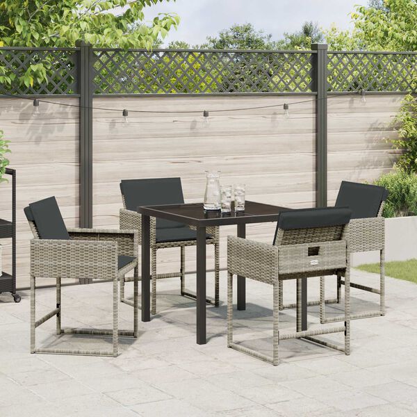 vidaXL Garten Essgruppe mit Kissen 5 pcs Hellgrau Poly-Rattan